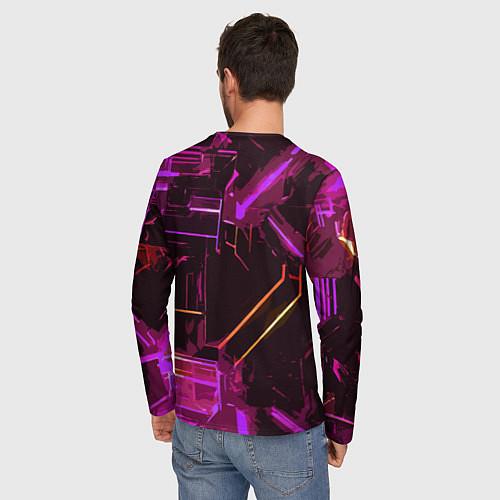 Мужской лонгслив Жёлто-розовые полосы на чёрном фоне / 3D-принт – фото 4