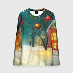 Мужской лонгслив Новогодние шары и тропинка