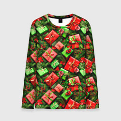 Лонгслив мужской Новогодние подарки в коробках, цвет: 3D-принт