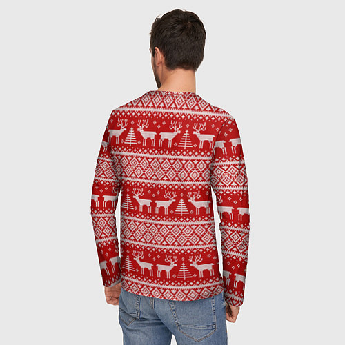 Мужской лонгслив Вязаный новогодний орнамент с оленями и ёлками / 3D-принт – фото 4