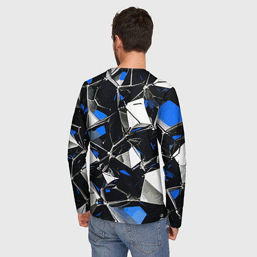 Мужской лонгслив Сине-белый паттерн на чёрном фоне / 3D-принт – фото 4