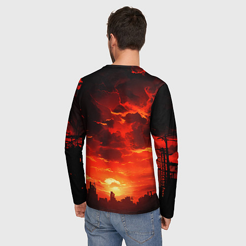 Мужской лонгслив Багровый апокалиптический закат / 3D-принт – фото 4