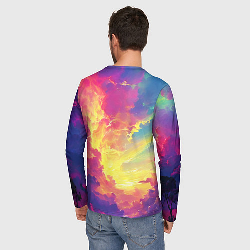 Мужской лонгслив Розовые облака на синем небе / 3D-принт – фото 4