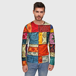 Лонгслив мужской Пэчворк из ярких тканей, цвет: 3D-принт — фото 2