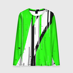 Мужской лонгслив Black and white vertical stripes on a green backgr