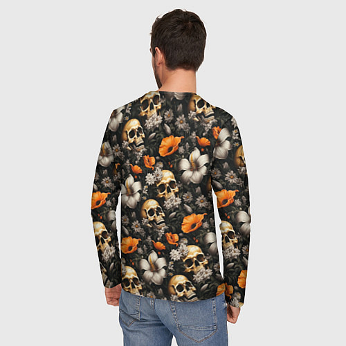 Мужской лонгслив Маки и черепа / 3D-принт – фото 4