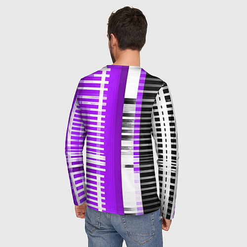 Мужской лонгслив Белые полосы на чёрно-фиолетовом фоне / 3D-принт – фото 4