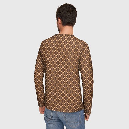 Мужской лонгслив Светлый коричневый полосы-ромбы / 3D-принт – фото 4