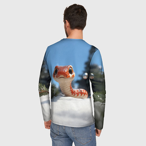 Мужской лонгслив Удивленная новогодняя змейка / 3D-принт – фото 4