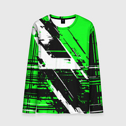 Лонгслив мужской Diagonal black and white stripes on a green backgr, цвет: 3D-принт