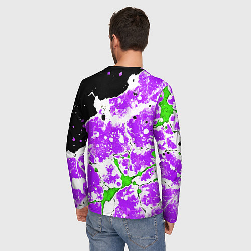 Мужской лонгслив Зелёно-фиолетовая абстракция на чёрном фоне / 3D-принт – фото 4