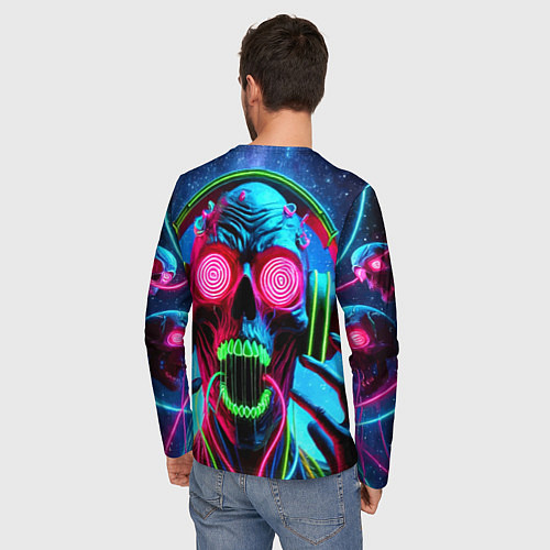 Мужской лонгслив Metallica - neon skull with headphones / 3D-принт – фото 4
