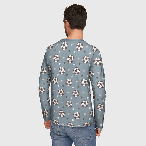 Мужской лонгслив Футбольные мячи и звезды на голубом / 3D-принт – фото 4