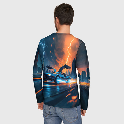Мужской лонгслив Автомобиль и ночные молнии / 3D-принт – фото 4