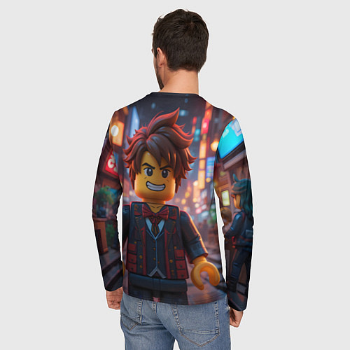 Мужской лонгслив Роблокс вечерние огни / 3D-принт – фото 4