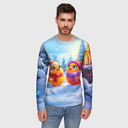 Лонгслив мужской Радостные новогодние птички, цвет: 3D-принт — фото 2