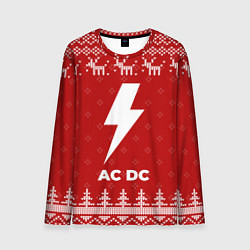 Лонгслив мужской Новогодний AC DC с оленями, цвет: 3D-принт