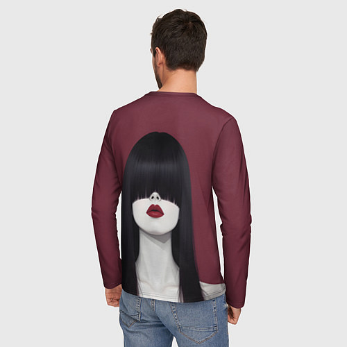 Мужской лонгслив Поп арт девушка на бордовом / 3D-принт – фото 4