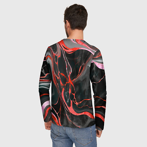 Мужской лонгслив Красно-чёрный мрамор / 3D-принт – фото 4