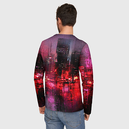 Мужской лонгслив Огни города мастихином - нейросеть / 3D-принт – фото 4