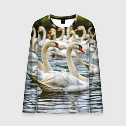 Лонгслив мужской Белые лебеди на пруду, цвет: 3D-принт