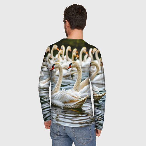 Мужской лонгслив Белые лебеди на пруду / 3D-принт – фото 4