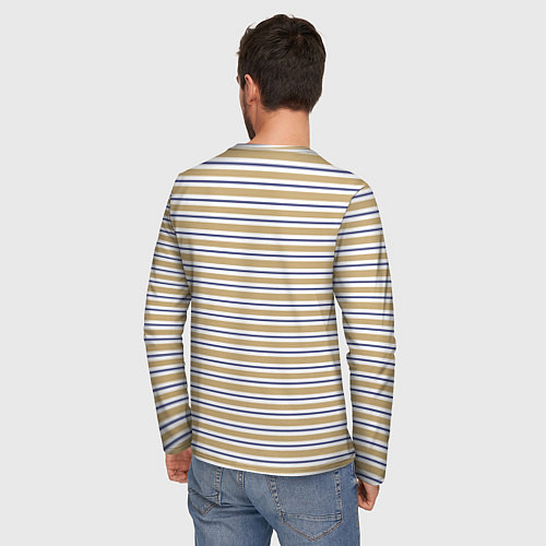 Мужской лонгслив Бежевый с синей полосой / 3D-принт – фото 4