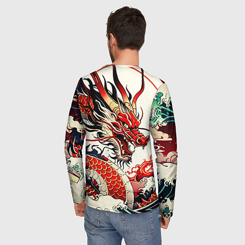 Мужской лонгслив Красный дракон в японском стиле ирезуми / 3D-принт – фото 4