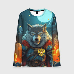 Лонгслив мужской Серый волк с гербом РФ, цвет: 3D-принт