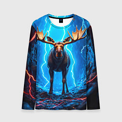Лонгслив мужской Лось и молния, цвет: 3D-принт