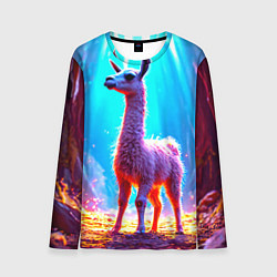 Лонгслив мужской Лама в неоновых лучах, цвет: 3D-принт