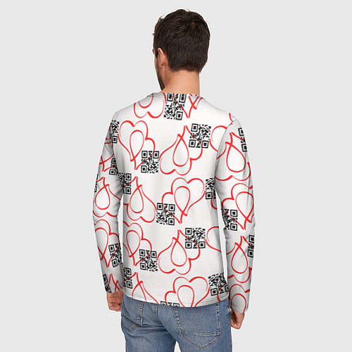 Мужской лонгслив Сердца и код любви на белом / 3D-принт – фото 4