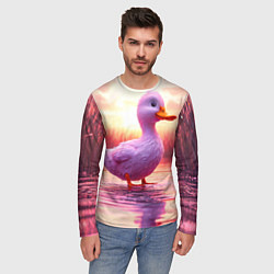 Лонгслив мужской Уточка на розовом озере, цвет: 3D-принт — фото 2
