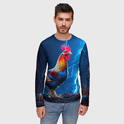Лонгслив мужской Петух и молния, цвет: 3D-принт — фото 2