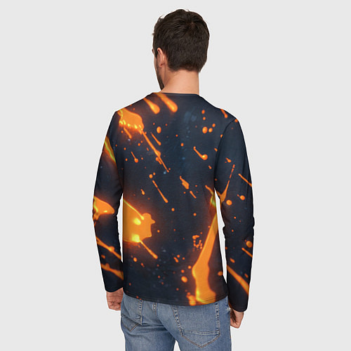 Мужской лонгслив Оранжевая краска в движении / 3D-принт – фото 4