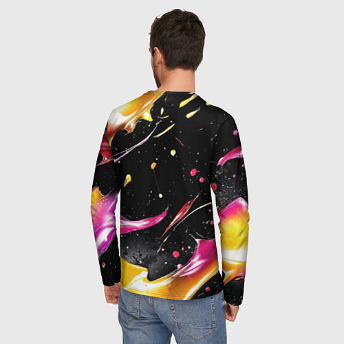 Мужской лонгслив Мазки краски на черном / 3D-принт – фото 4