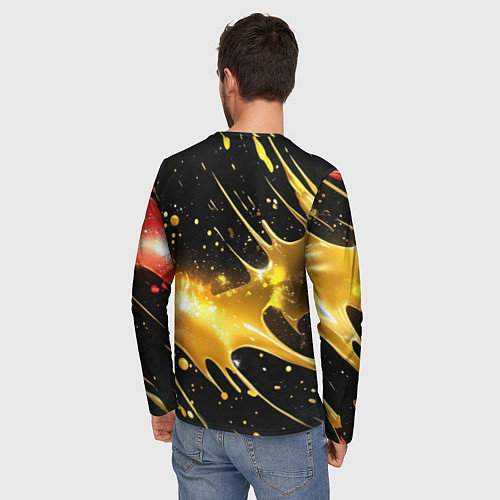 Мужской лонгслив Оранжевая краска на черном / 3D-принт – фото 4