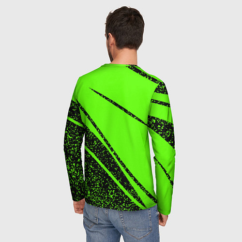 Мужской лонгслив Sport зелёный с чёрным в крапинку / 3D-принт – фото 4