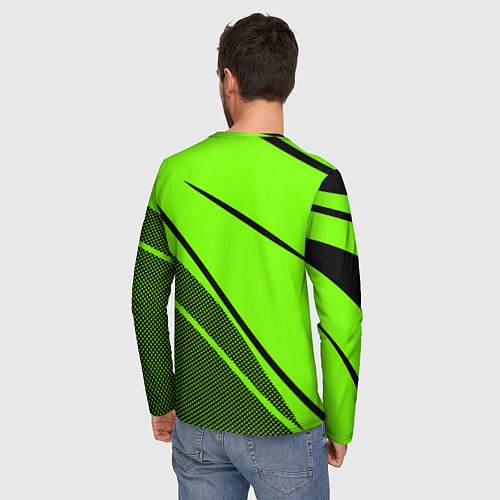 Мужской лонгслив Sport ярко-зелёный с чёрным точечный / 3D-принт – фото 4