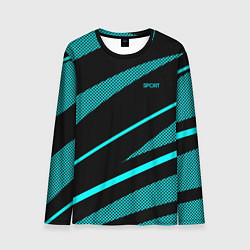 Мужской лонгслив Sport чёрный и неоновый голубой абстракция с полос