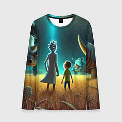Мужской лонгслив Морти и Рик на планете носорогов - неоновое свечен