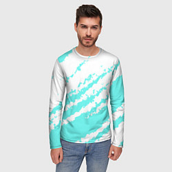 Лонгслив мужской The color is light blue and white, цвет: 3D-принт — фото 2