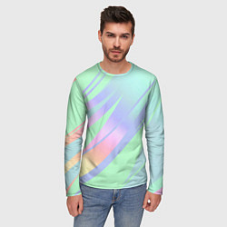 Лонгслив мужской Светлый зелёный мятный с полосами градиент, цвет: 3D-принт — фото 2