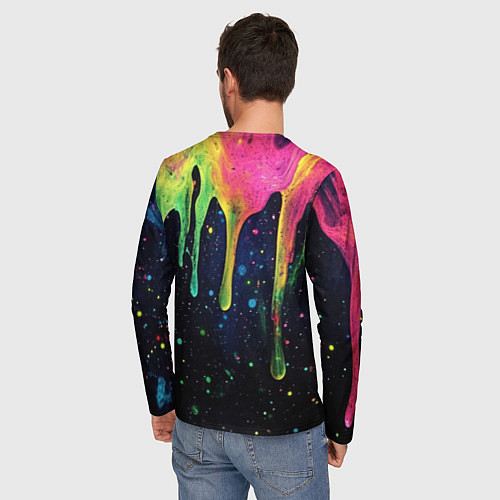 Мужской лонгслив Разноцветные потеки краски / 3D-принт – фото 4