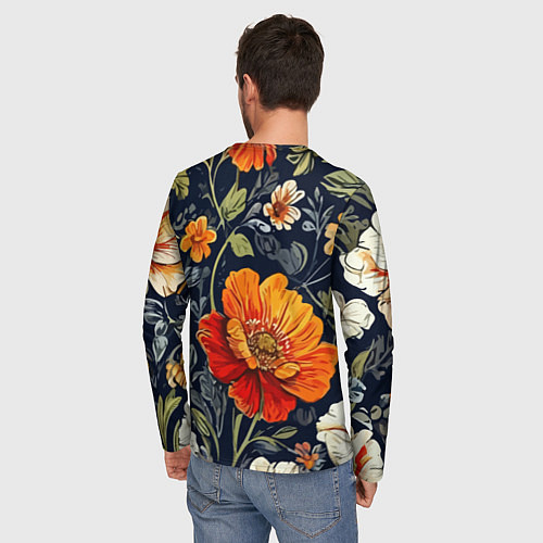 Мужской лонгслив Маки и пионы старинный паттерн / 3D-принт – фото 4