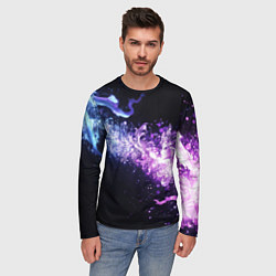 Лонгслив мужской Фиолетово-синяя абстрактная волна, цвет: 3D-принт — фото 2