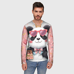 Лонгслив мужской Панда в очках с подарками и с цветами на 8 марта, цвет: 3D-принт — фото 2