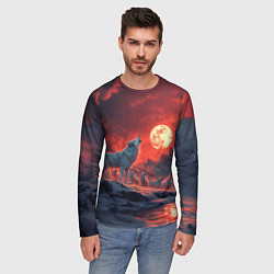 Лонгслив мужской Белый волк воет на луну, цвет: 3D-принт — фото 2