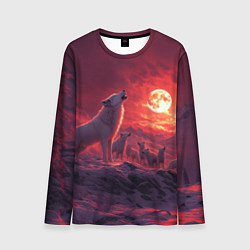 Лонгслив мужской Белый волк воет на луну, цвет: 3D-принт