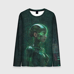 Лонгслив мужской Девушка-андроид в зелёных тонах, цвет: 3D-принт